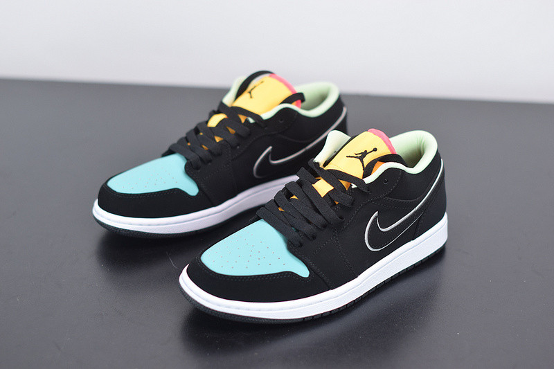 air jordan 1 low black aurora green laser orange ck3022-013