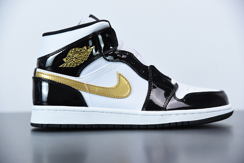 air jordan 1 mid patent ''black gold'' 852542-007