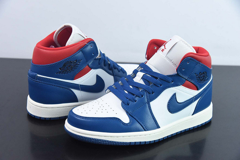 air jordan 1 mid "blue/red" bq6472-146